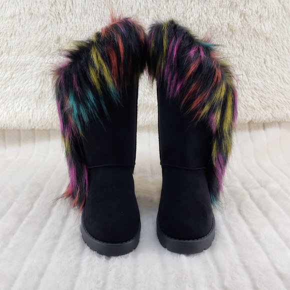 Chi Chi Black Multi Faux Fur Thick Lined Winter Boots - Picture 4 of 13